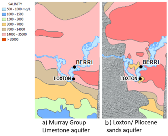 A graphic showcasing groundwater salinity in the Loxton/Berri region.